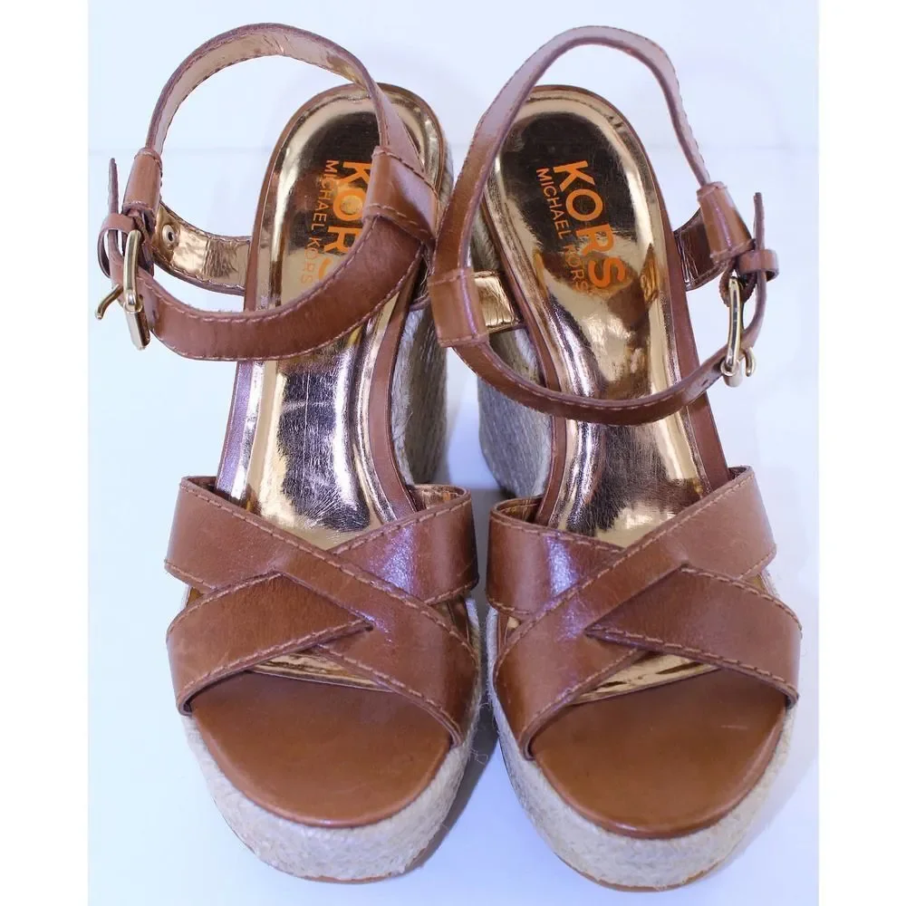 Michael Kors Violet Brown Leather Wedges Heels 9.5